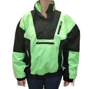 Vintage 90s Neon Green Black Colorblock Puffer Ski Coat Sz Medium‎